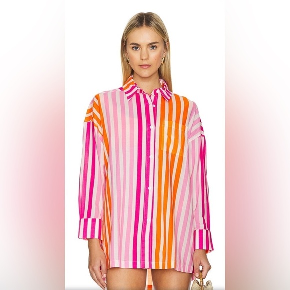 Beach Riot Oversized Cotton Alexa Top in Sunset Stripes Size L/XL - Picture 2 of 11